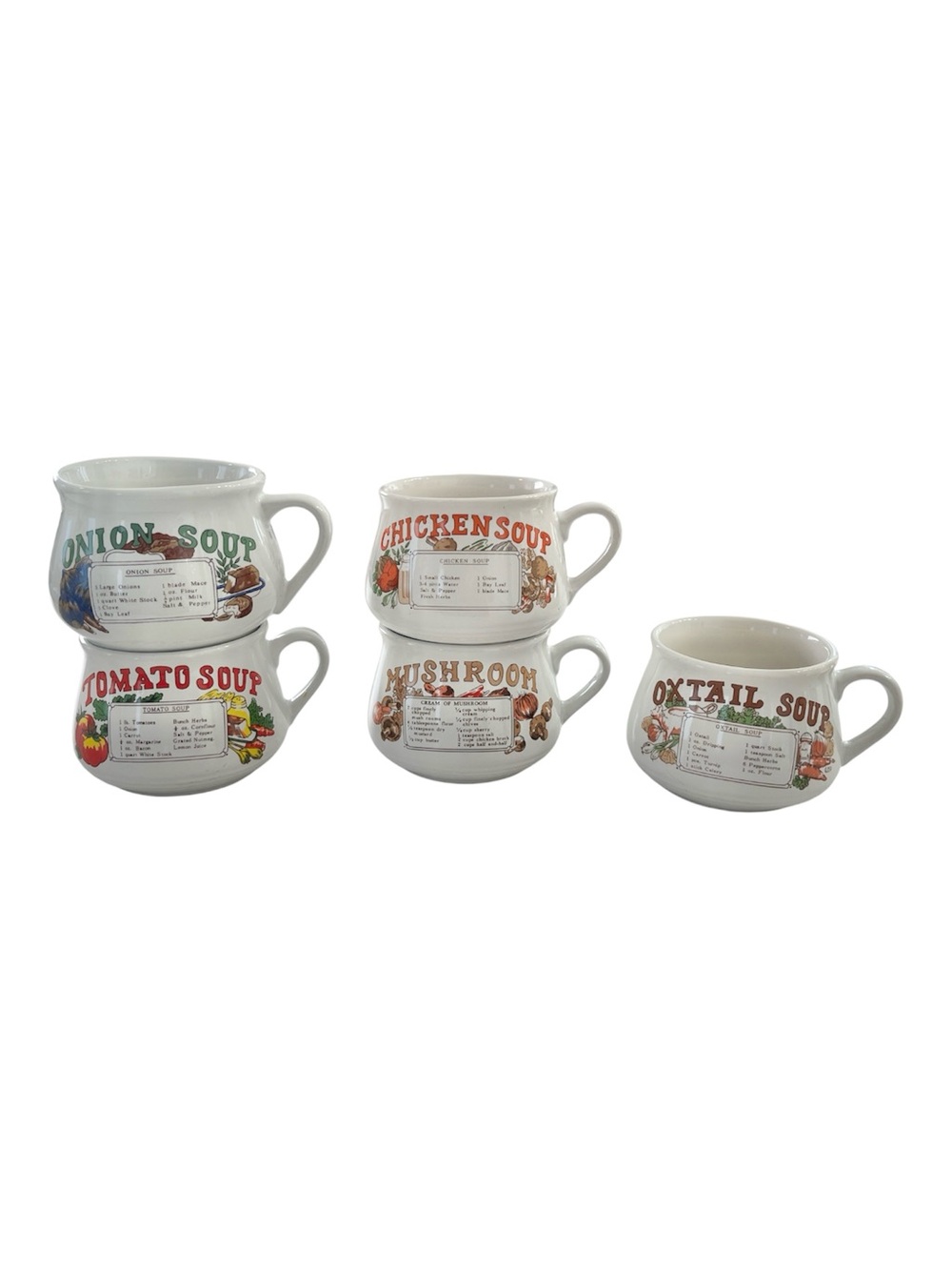 Vintage Lot of 5 Ceramic Soup Recipe Bowls Mugs Cups DDJ Dat’l Do-It Inc.